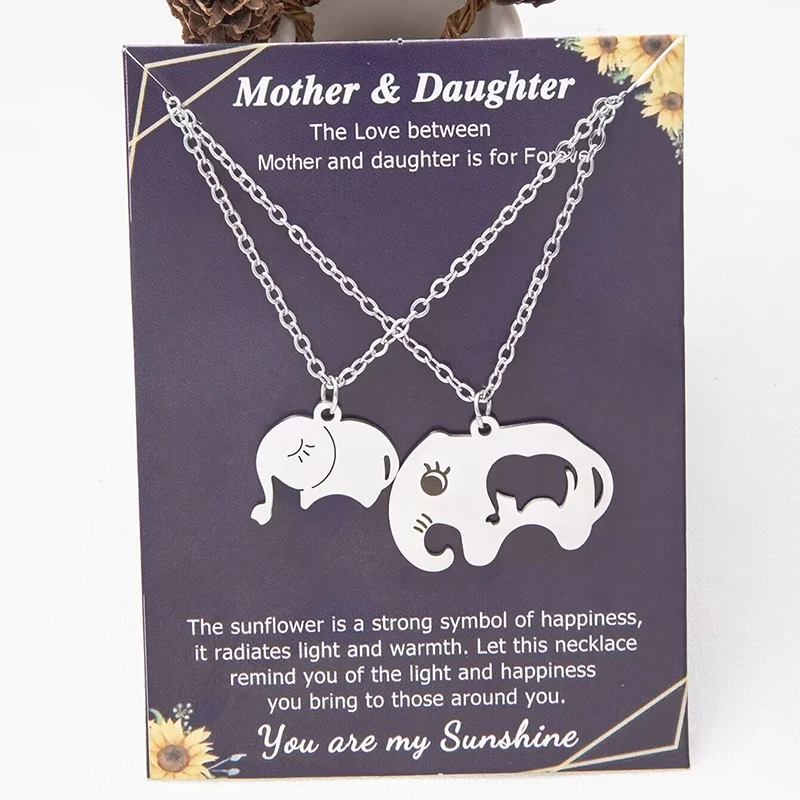 2 Teile/satz Elefant Mutter Tochter Anhänger Halskette Edelstahl Tier Passende Halskette Geschenke Für Mama