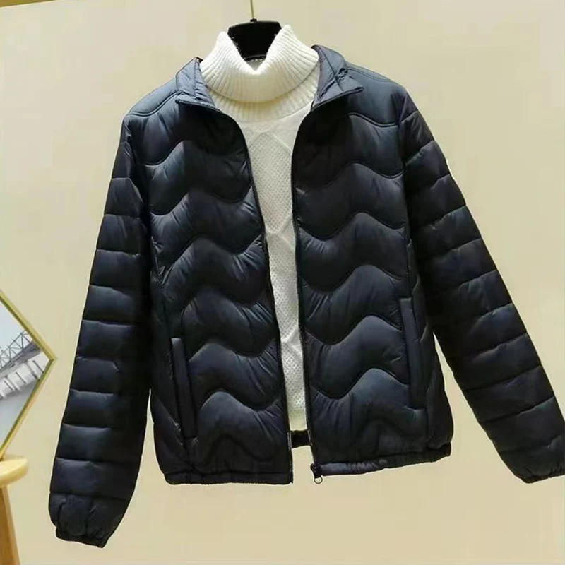 Lightweight Stand Collar Down Cotton Coats Women Classic Zipper Up Long Sleeve Winter Parkas Woman Solid Warm Puffer Jackets