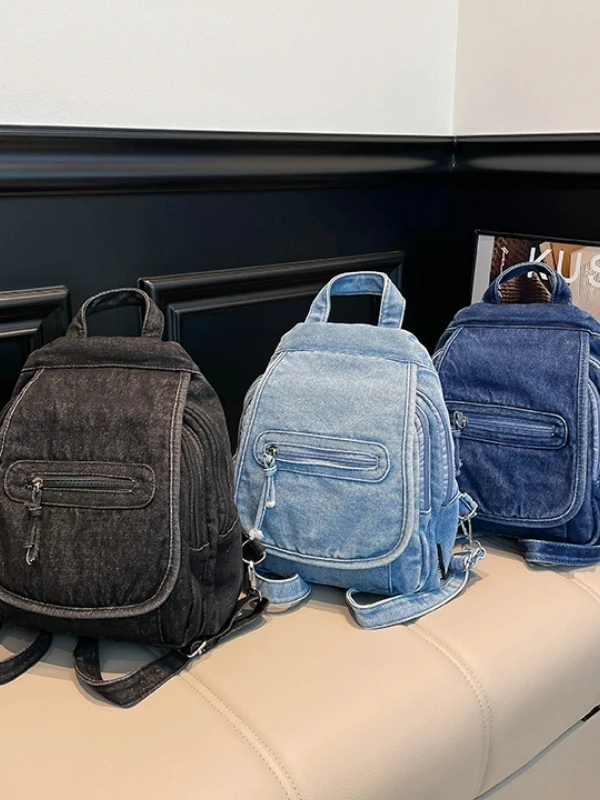 Casual Fashion Washed Denim Single Shoulder Bag Retro Commuter Travel Backpack Unisex New Chest Bag Zipper Closure Medium Size