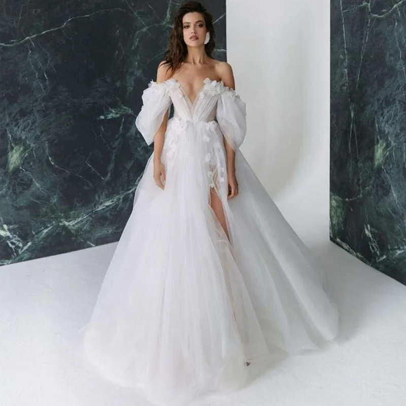 Vestido de Noiva 2022 abiti da sposa bohémien bianchi spalle scoperte abito da sposa manica lunga bottoni Vintage abiti da sposa Country