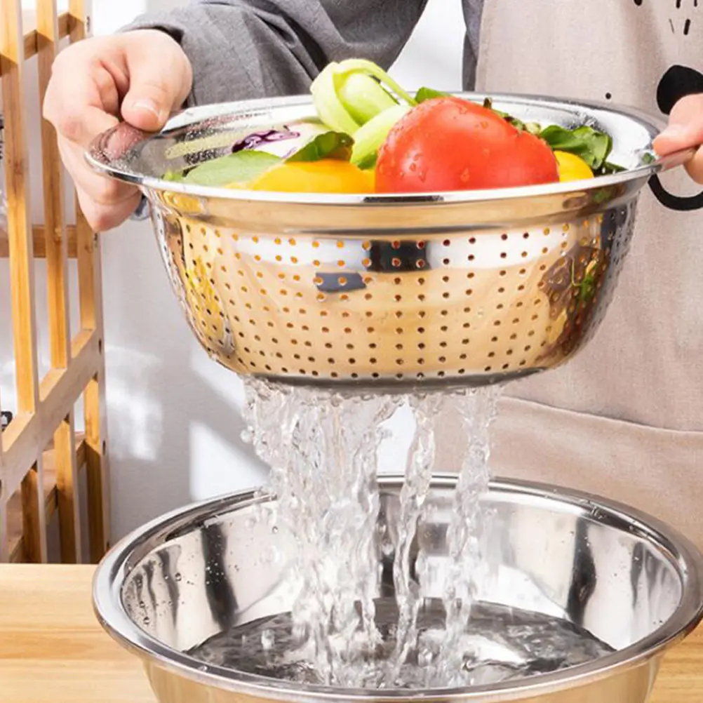 

Набор из 5 металлических корзин для мытья овощей и риса, дренажная корзина из нержавеющей стали, кухонный дуршлаг для фруктов, многофункциональное хранение