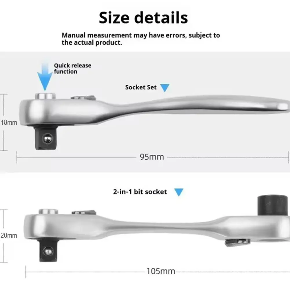 Chave de catraca para reparo de automóveis, mini soquete de 1/4 '', chave de fenda, soquete rápido, conjunto de chaves de catraca