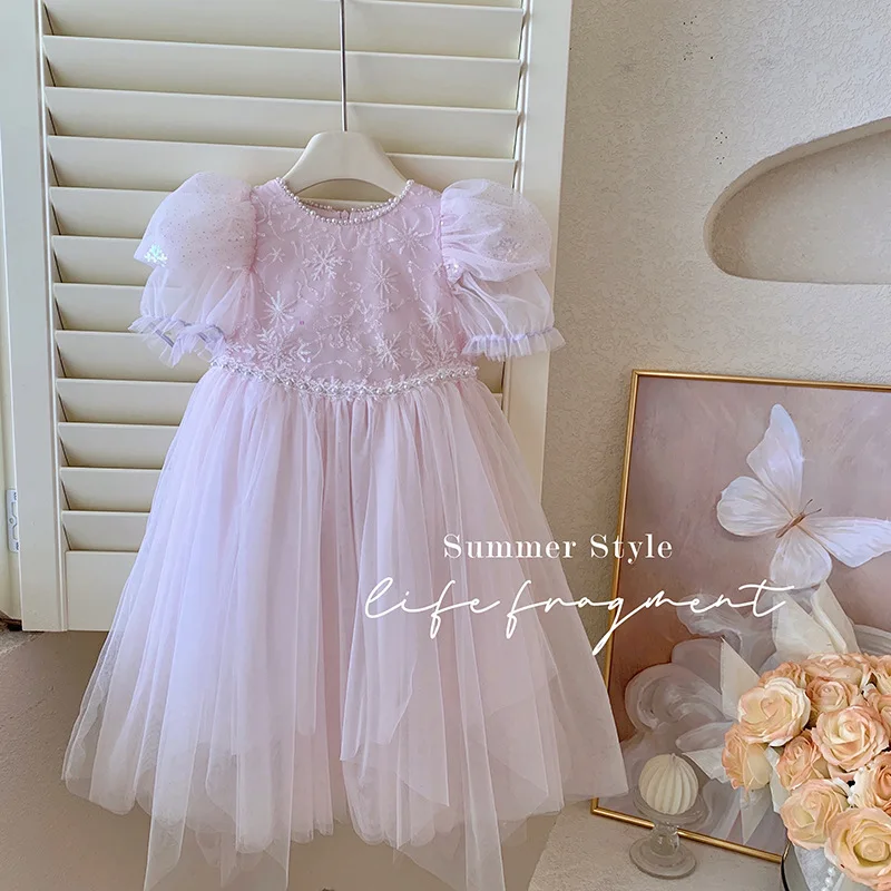 Girls' Dress2024Summer Baby Girl Princess Elsa Dress Little Girl Mesh Princess Dress