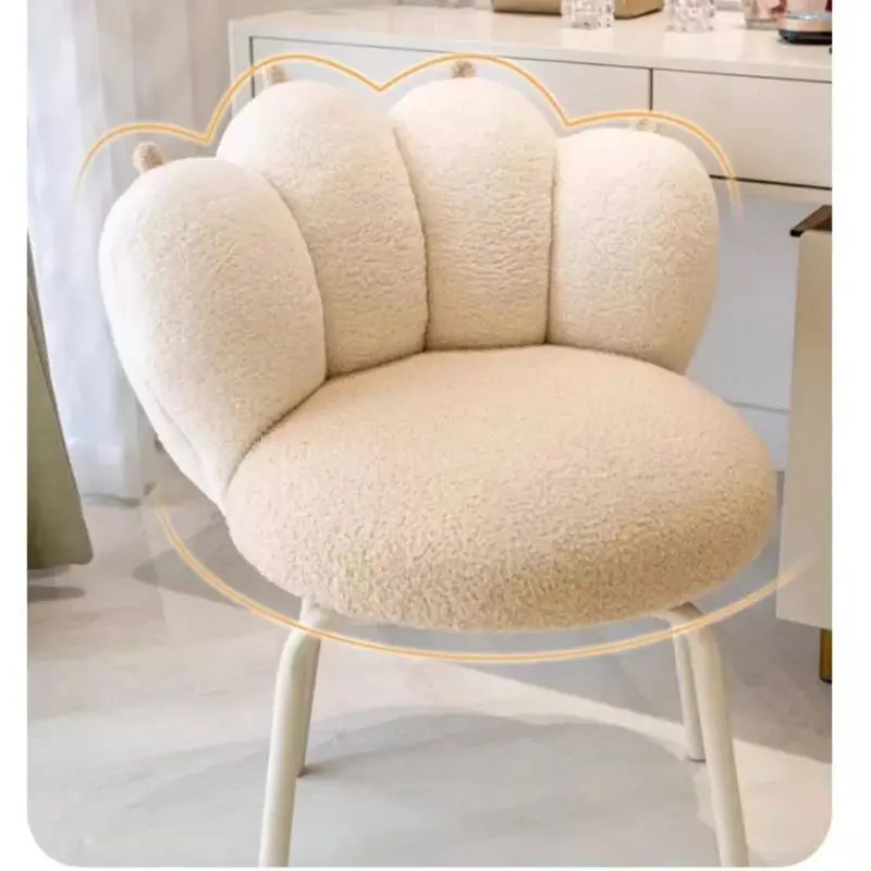 Silla de maquillaje de lana de cordero para sala de estar, sillón individual, relajante, estilo crema, tocador, taburete suave, silla giratoria para ordenador