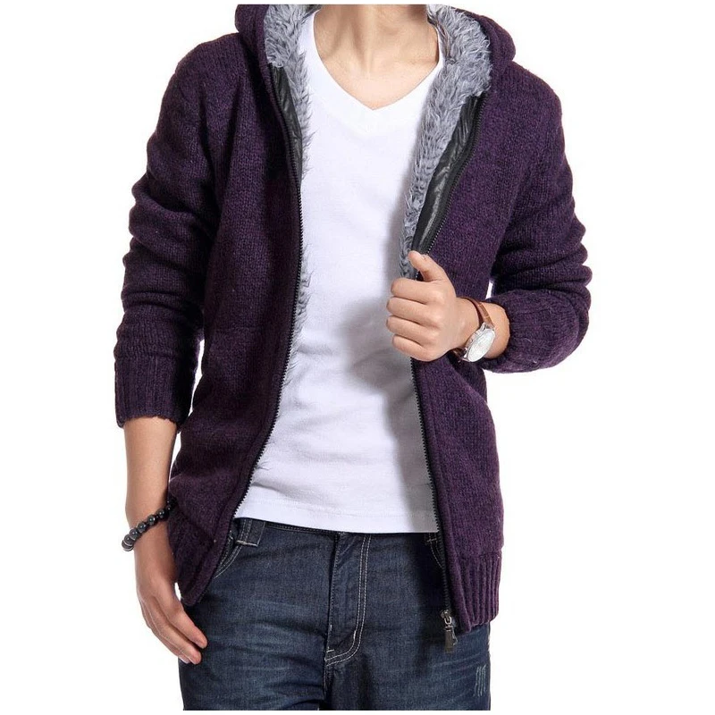 Autumn Winter Men\'s Thick Sweatercoat Collar Zipper Sweater Coat Outerwear Winter Fleece Cashmere Liner SweatersTurn-down Collar