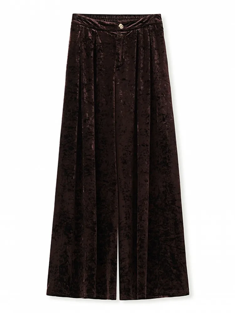 Autumn Office Women Work Solid Color Loose Fit Wide Leg Pants High Waist Line Floor Length Trousers Breathable Suit Ladies Pants