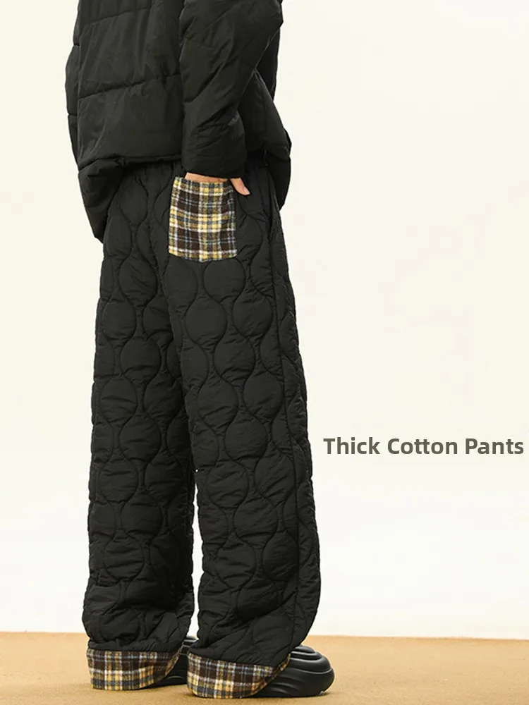 

Мужские зимние утепленные хлопковые брюки в клетку, прямого кроя, свободные, ветрозащитные, для сноуборда, с узором «Тыква»