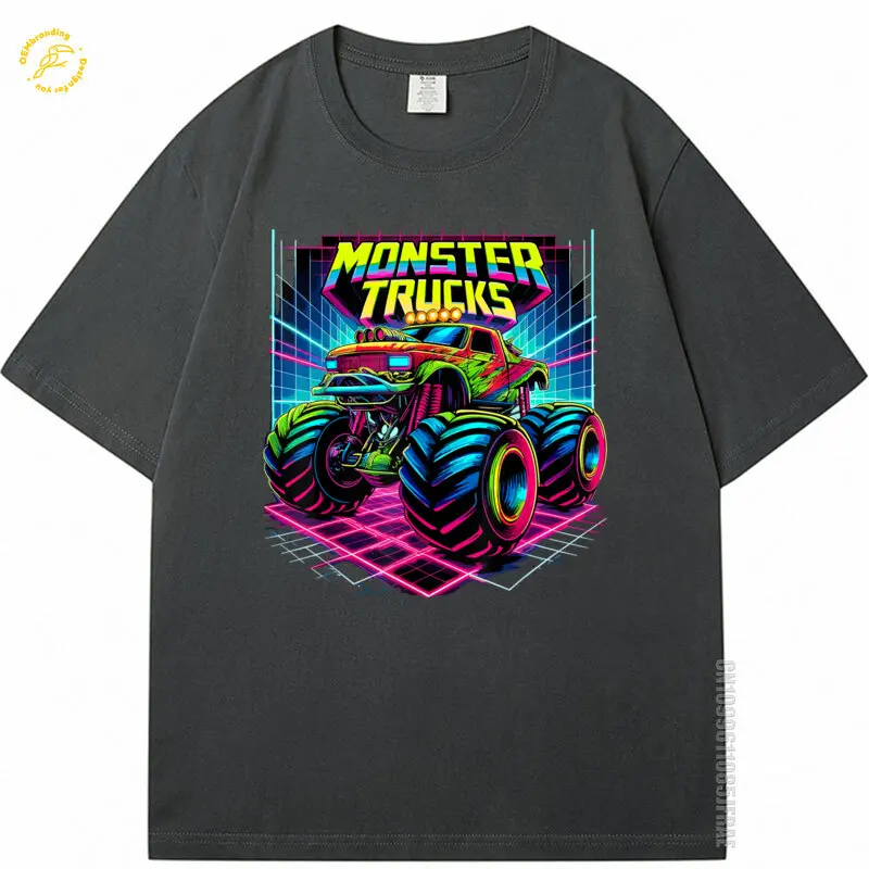 

Monster Truck Oversized T-Shirt Birthday Party Retro Trucks 2025 Hot Tee Cotton T Shirt Uomo Clothes Men's Luxury Brands Tops