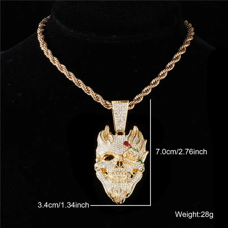 Hip Hop Exaggerate Face Pendant with Cuban Chain Iced Out Rhinestones For Men Women Choker Jewelry