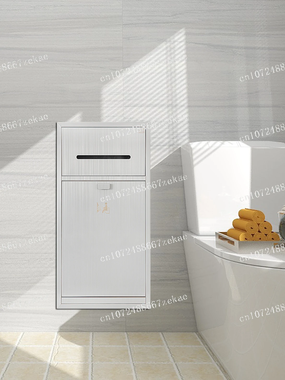 Toilet Tissue Box, Toilet Brush Niche Two-in-one Hidden Embedded 304 Stainless Steel Embedded Trash Can