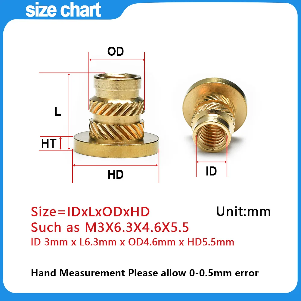 M2 M2.5 M3 M4 M5 M6M8 Flange Insert Nut Kit Brass Metric Threaded sert Hot Melt Heating Embedded Injection 3D Printer Insertnut