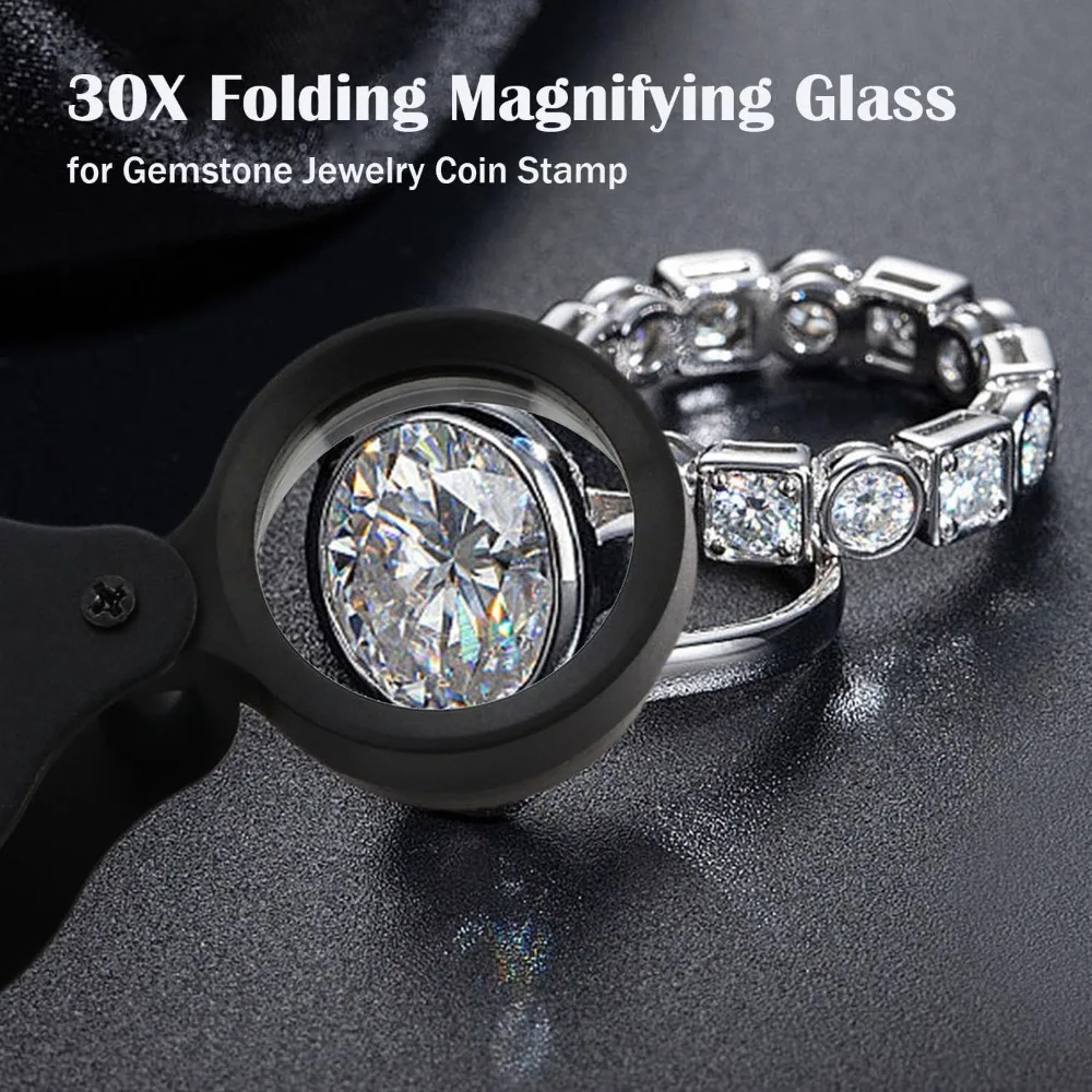 30x Magnifier 30mm Full Optical Glass Lens Metal Portable Folding Magnifier Stamps Jewelry Appraisal Reading