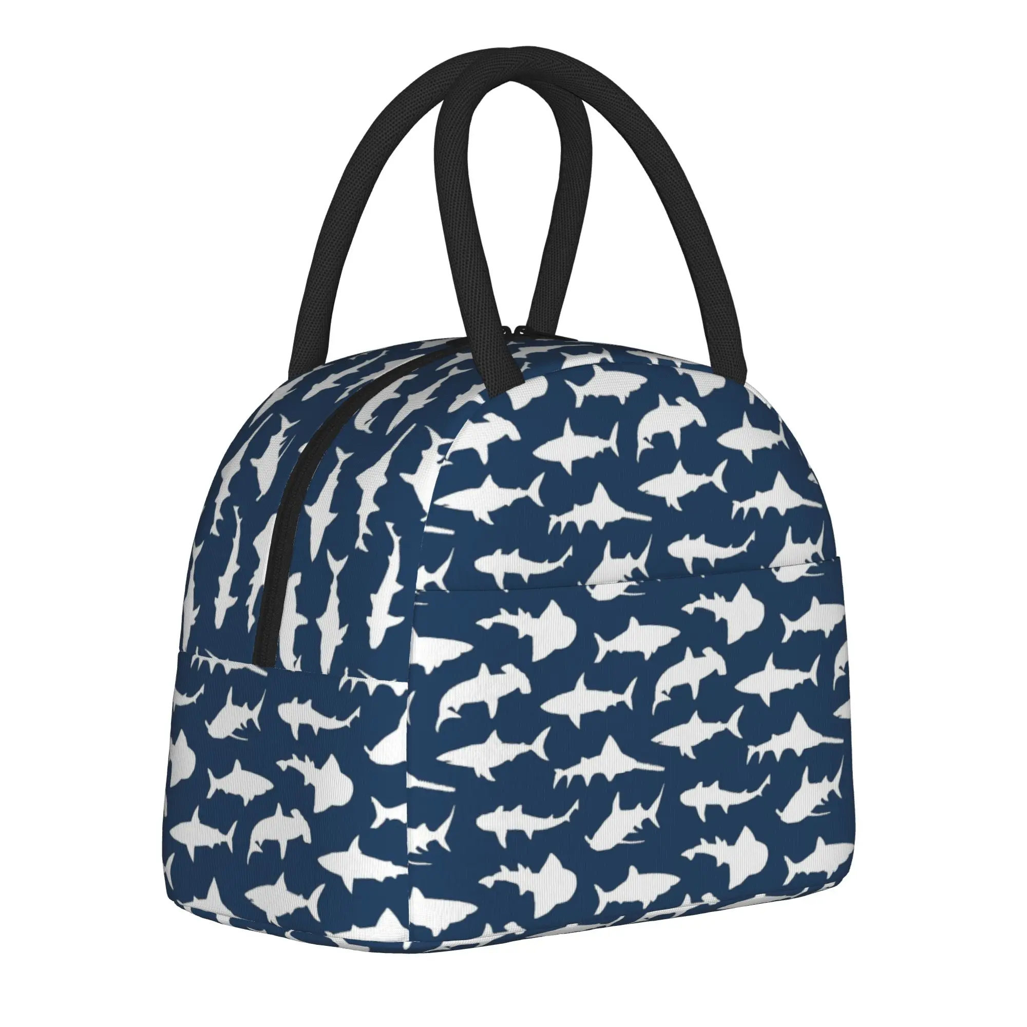 Shark on Navy Blue Insulated Lunch Bag Cooler Bag Reusable,Meal Container  Portable Tote Lunch Box for Men Women College  Travel