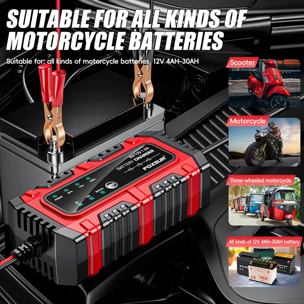 

6A 12V Car and Motorcycle Battery Charging Device Smart Repair LCD Display Electric Motorcycles Charger Moto Battery Charger
