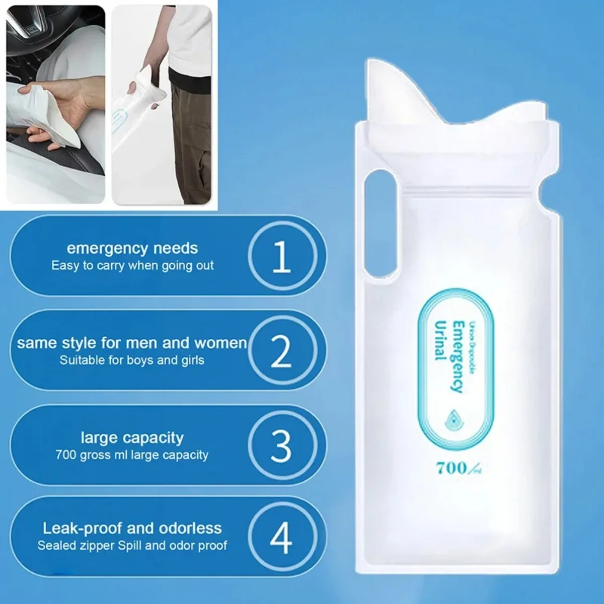 4PCS 700ml Car Urine Bag Mini Mobile Toilets Emergency Portable Vomit Bags Uses For Handy Unisex Disposable Urinal Toilet Bag
