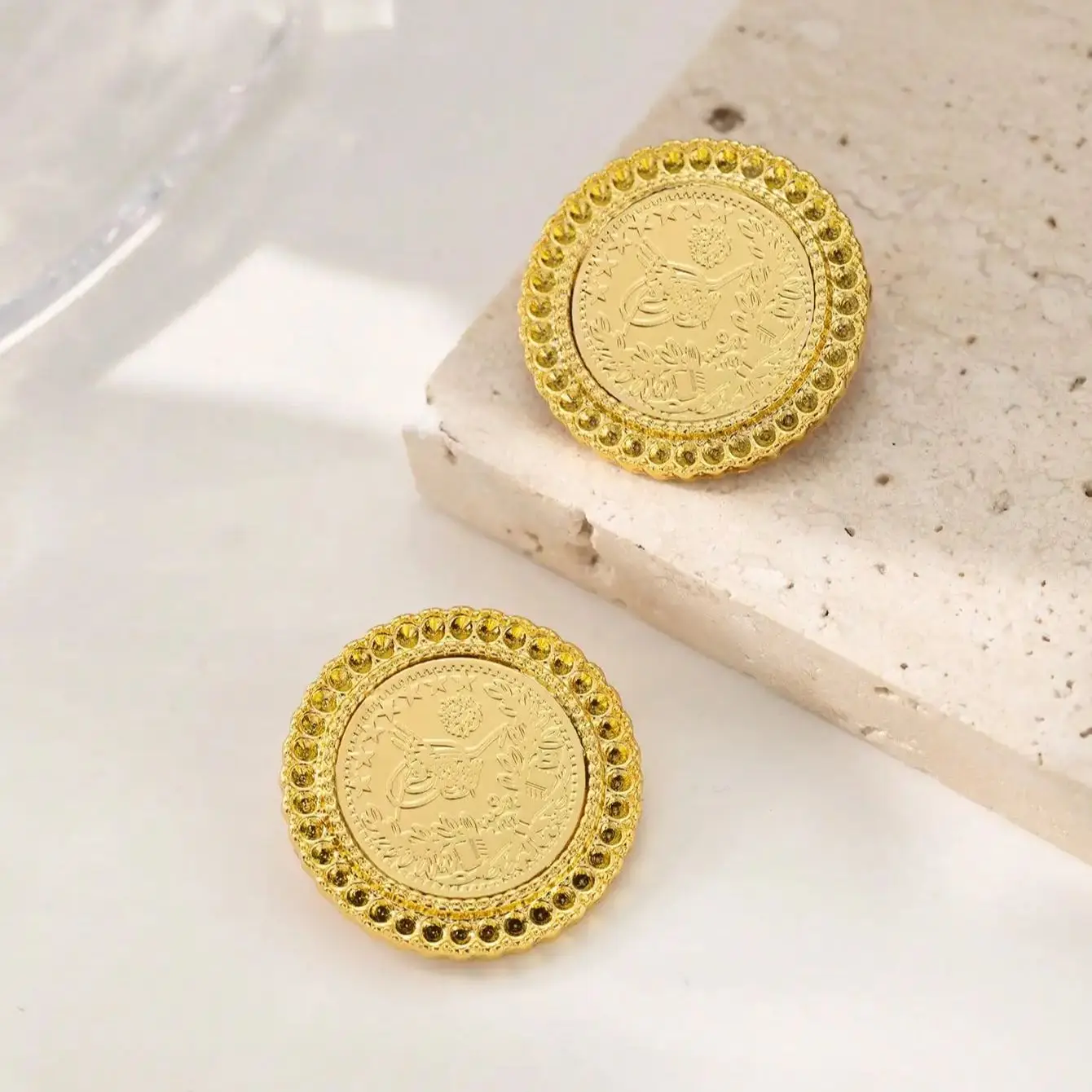 Gold Plated Turkish Coin Brooch Pin for Women Hajib Pin Middle East Arabic Costume Jewelry Pair