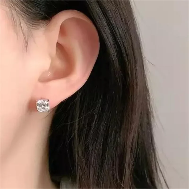 Petites boucles d'oreilles carrées princesse pour femmes, bijoux de fiançailles, diamant à haute teneur en carbone, argent regardé 925, coupe diversifiée