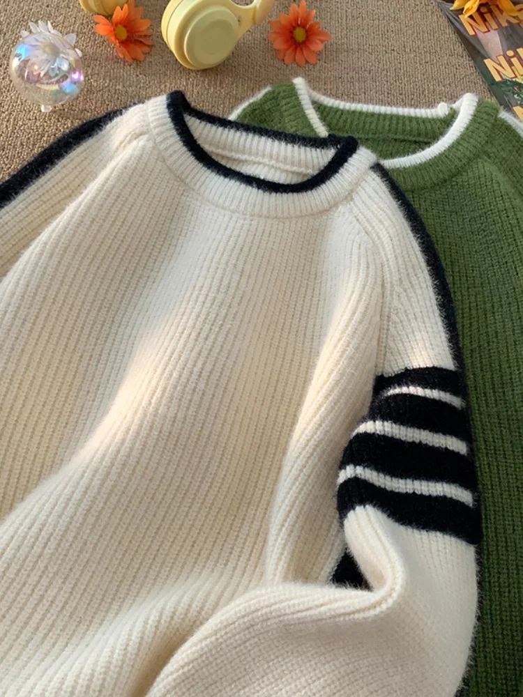 

Men's round Ne Knitwear Casual Loose Fit Autumn Winter Stripe Color Blo Base Layer irt Comfortable Soft Long Sve T-S...