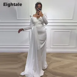 Eightale Elegant Evening Dress for Wedding Party V-Neck Beaded Long Sleeve Formal Occasions Satin Prom Gowns abendkleid damen