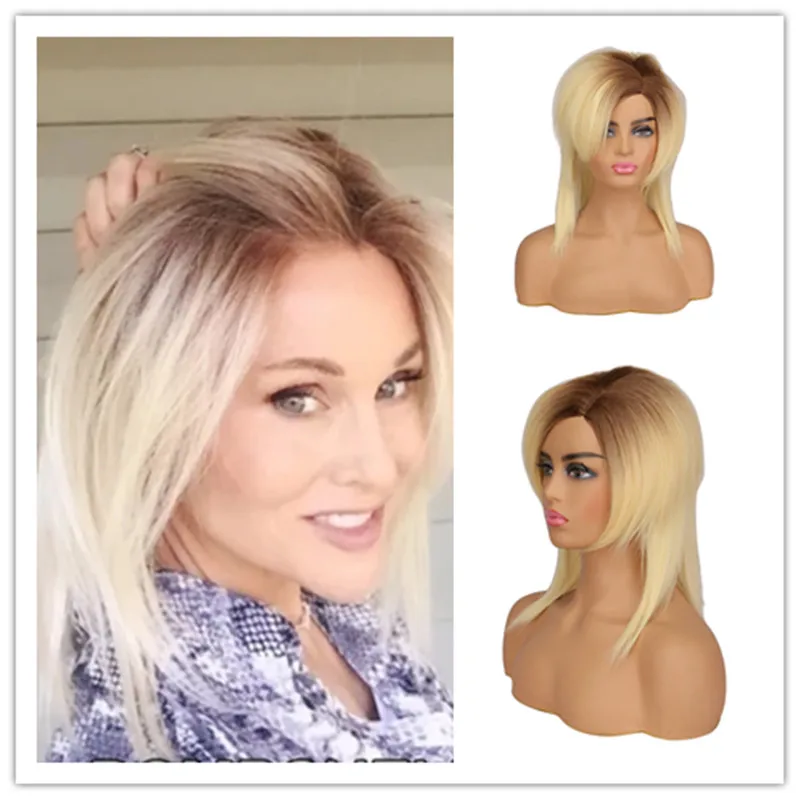 SuQ  Medium Long Wig For Women Women's Hair Mixed Brown and Blonde African Synthetic Female Haircut Puffy Natural Wigs