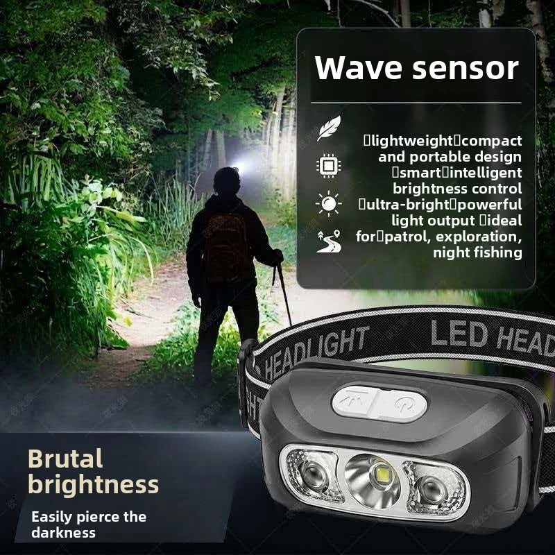 USB Rechargeable Head Torch Induction Headlamp COB LED Sensor Head Lamp Built-in Battery Flashlight  Lighting Modes Headlight