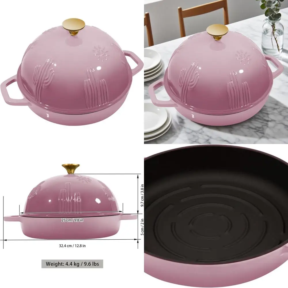 

Эмалированная чугунная печь для хлеба с купольной крышкой для выпечки на закваске, 5 литров, ягодно-розовый