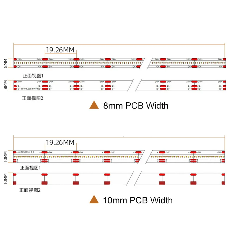 10m CCT COB LED Strip Lights DC24V High Density 624 LEDs/m Flexible Dimmable Led Tape 2700K to 6500K Changeable LED Lighting