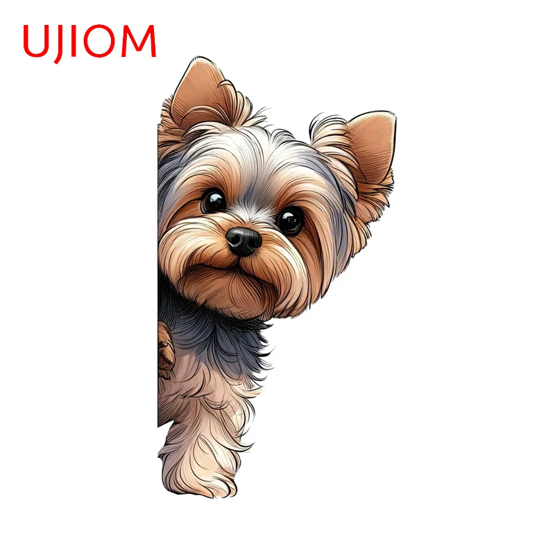 UJIOM Yorkshire Terrier Puppy Peeker Wall Sticker Cute Smart Home Door Window Decal Scratch-Proof Room Decoration Accessories