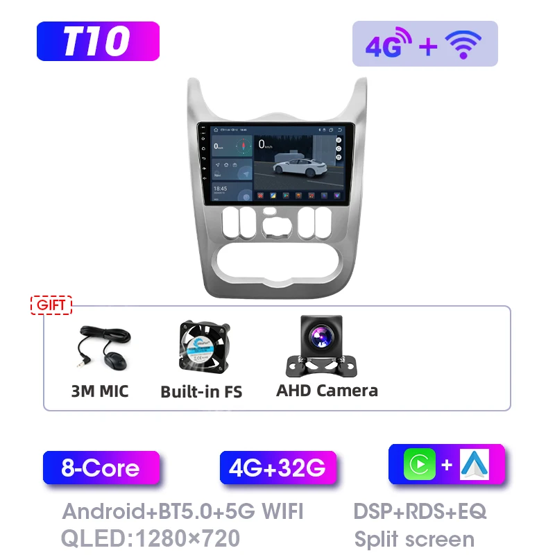 Srnubi 2 Din Autoradio CarPlay Voor Renault Logan 1 Sandero 2009-2015 Largus Dacia Duster BT Multimedia Speler navigatie Stereo