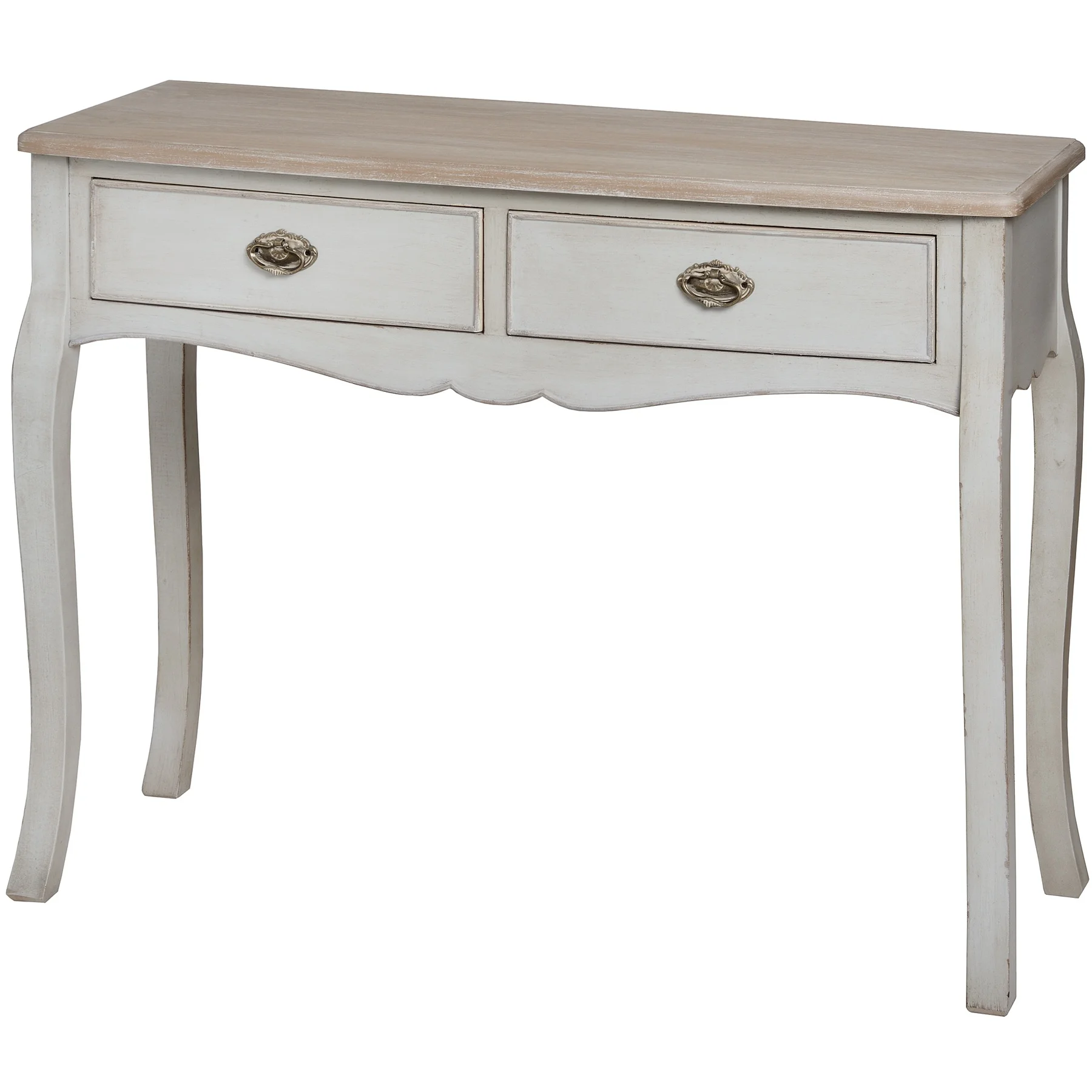 xx-French Style Antique White Wooden 2 Drawer Entrance Table^