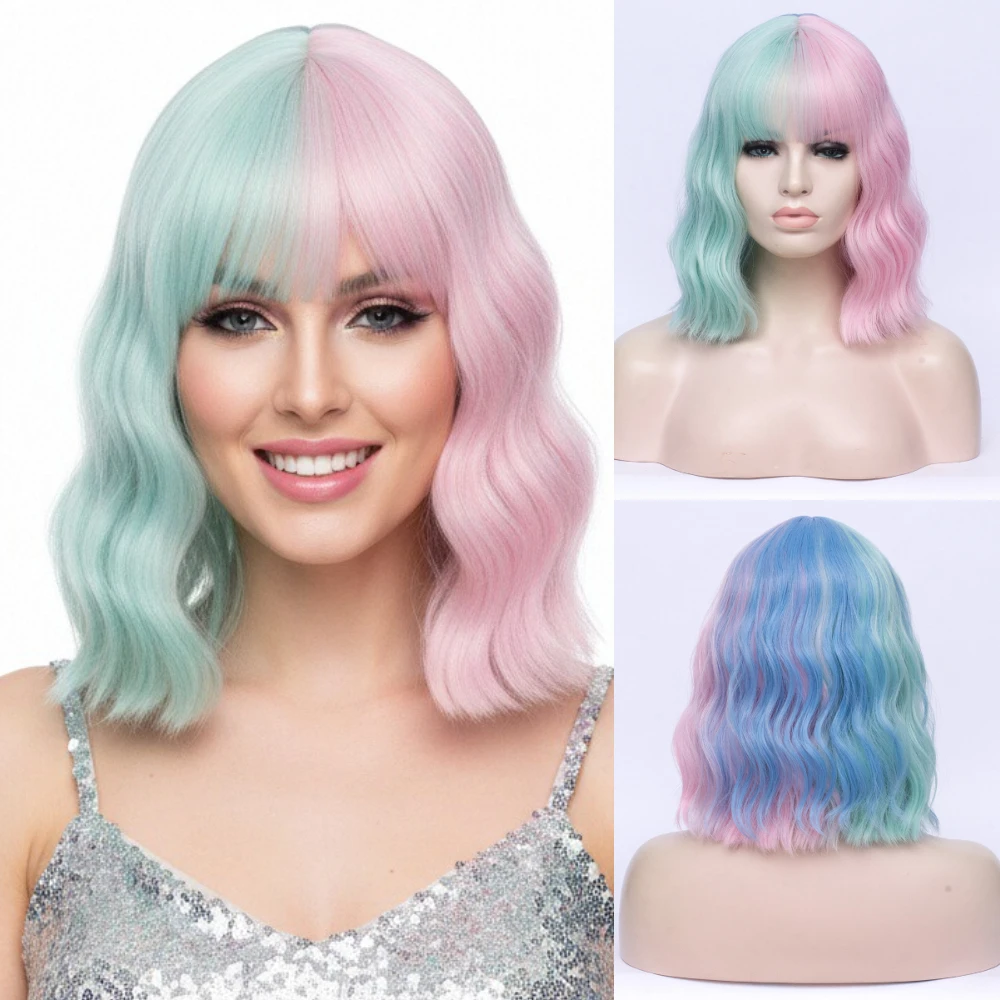 Short Bob Wig with Bangs 12 Inch Two Tone Colour Synthetic Bob Wigs Bangs for Women Natural Looking for Daily Use Cosplay Party