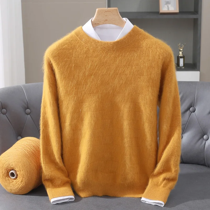 

Soft Warm Men Long Sleeve Knitwear Sweater Autumn And Winter O-Neck 100% Mink Cashmere High Quality Clothing Tops