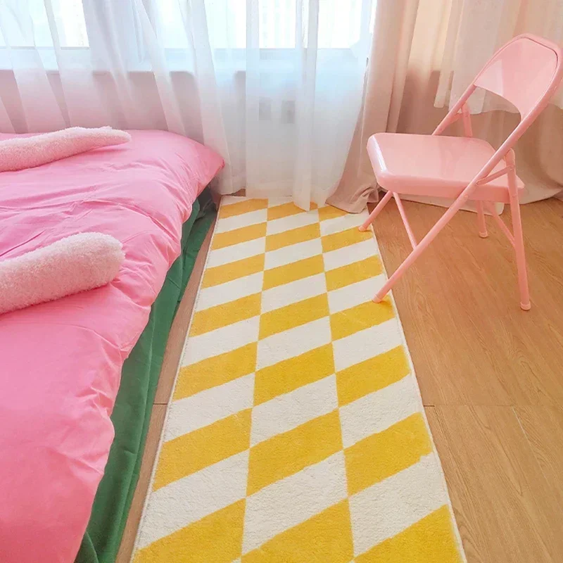 

Bedroom Rug Bedside Carpet Living Room Decor Striped Plaid Rugs Home Decoration Modern Cute Floor Mat Long Soft Fluffy Plush