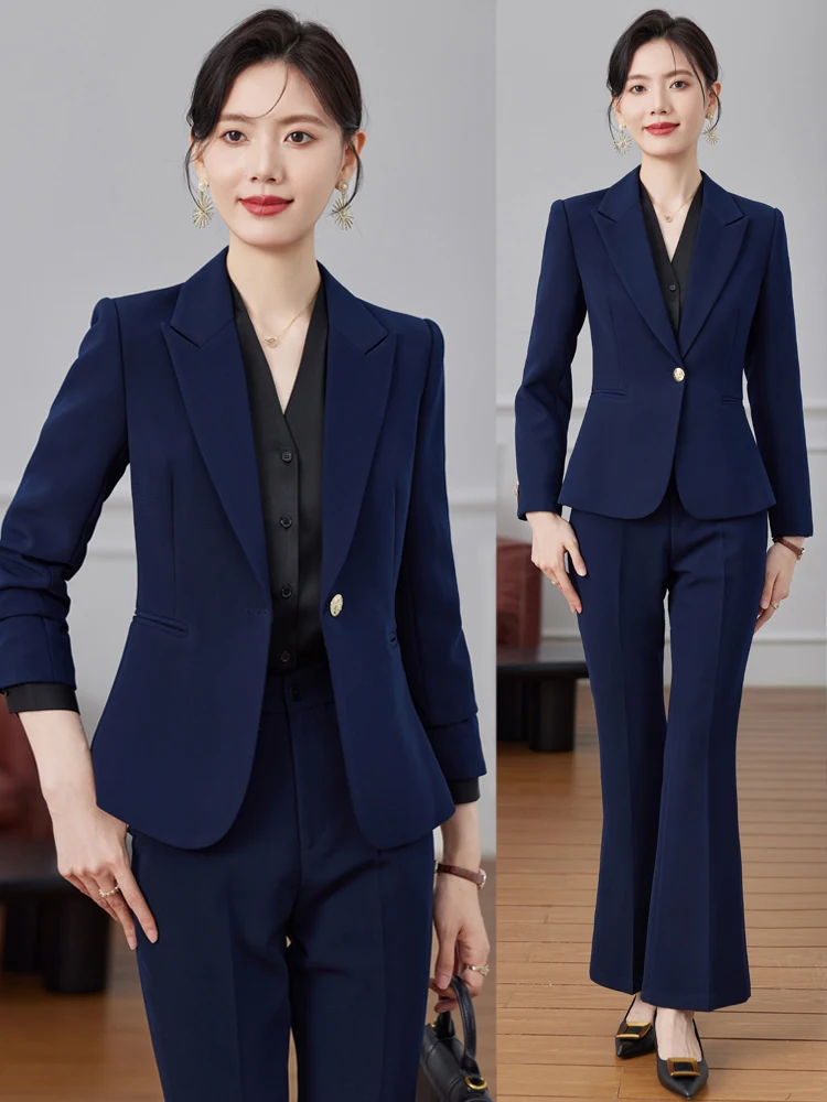 Olive Green Suit Set Women's Autumn New Light Maturity Style Small Size Ladies Wide Leg Pants Professional Formal Wear