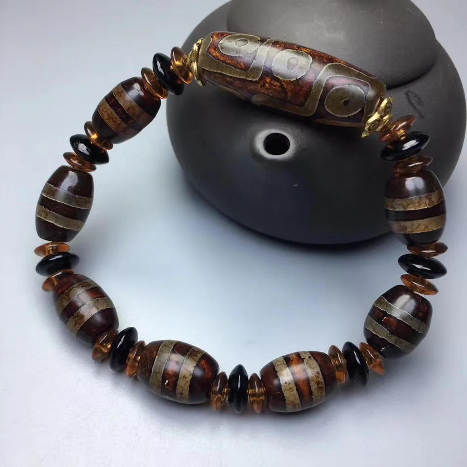 Natural Tibetan-style Old Agate Nine-eye Dzi Beads Distribution Beads Bracelet for Men and Women Ethnic Wild Bracelets