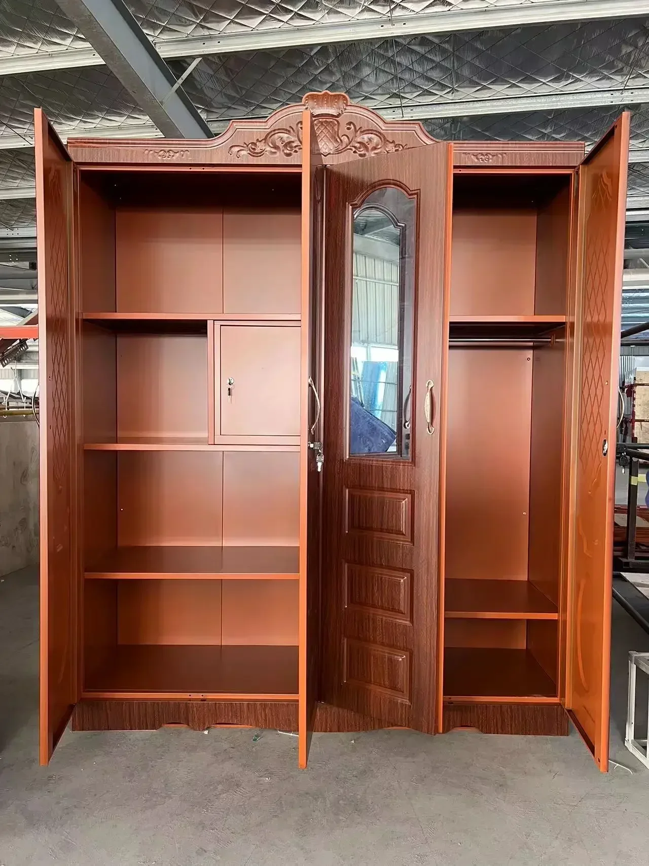 Bedroom Furniture Metal Wardrobe Wardrobe Steel Storage Cabinet Amoires 4 Doors Closet Almirah Wardrobe With Embossed