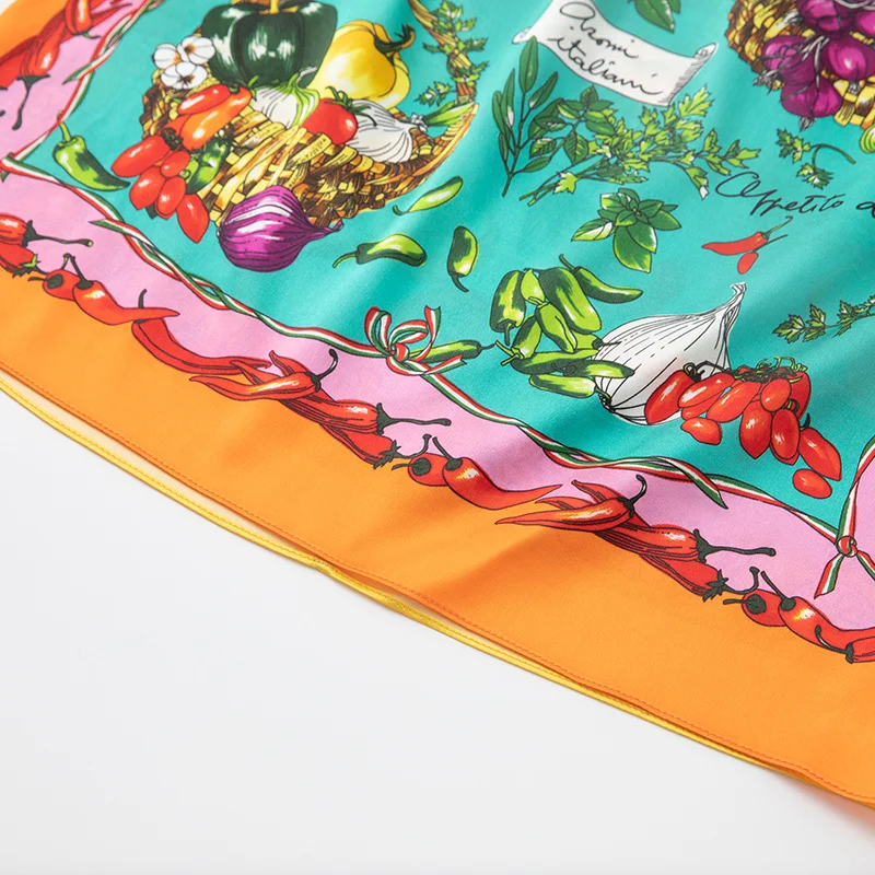 2023 Fashion Runway Designer Summer Women's High Waist Green Vegetable and Fruit Printing Silk Vintage Skirts