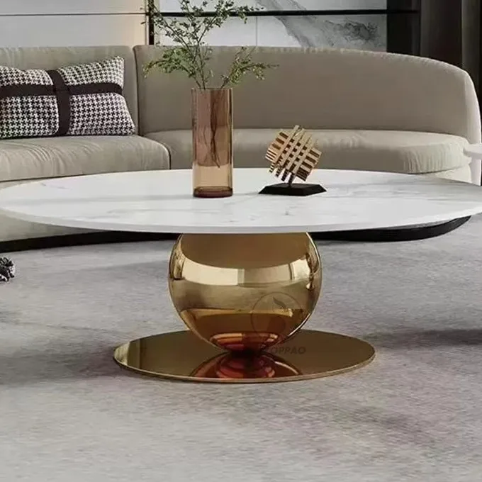 طاولة قهوة فاخرة خفيفة من الفولاذ المقاوم للصدأ، طاولة زاوية بحافة بلاطة صخرية رخامية عالية ومنخفضة #3