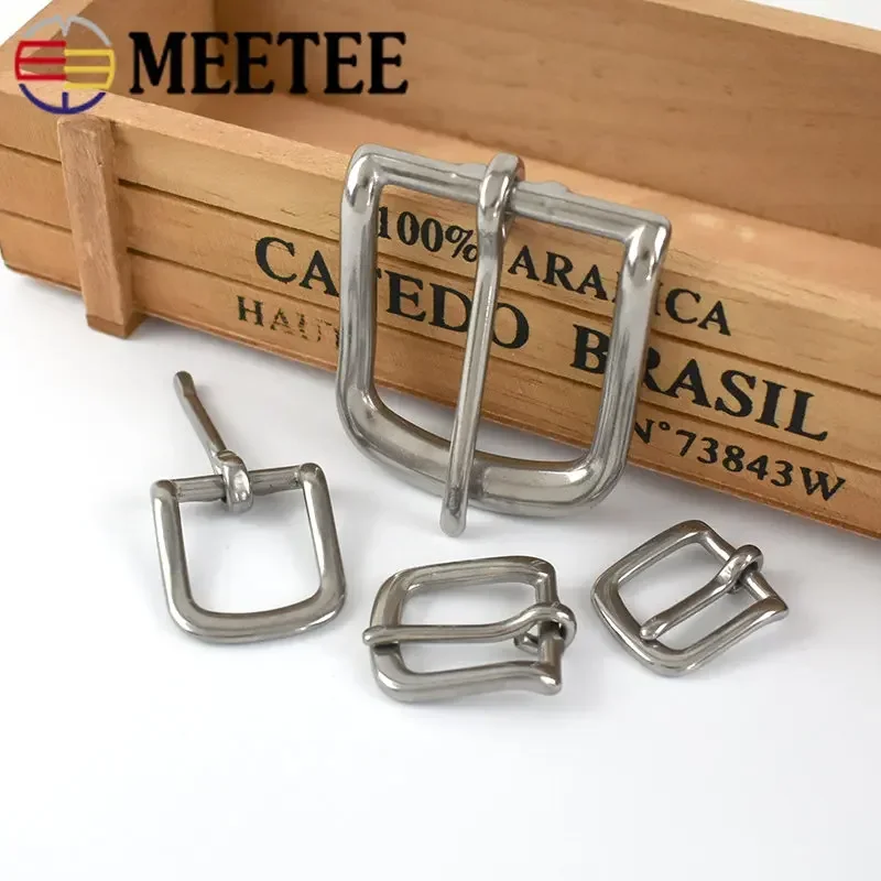 Meetee 2/4pc ID16-39mm Stainless Steel Pin Belt Buckle Apparel Bags Strap Buckles DIY Luggage Leather Crafts Decoration Material