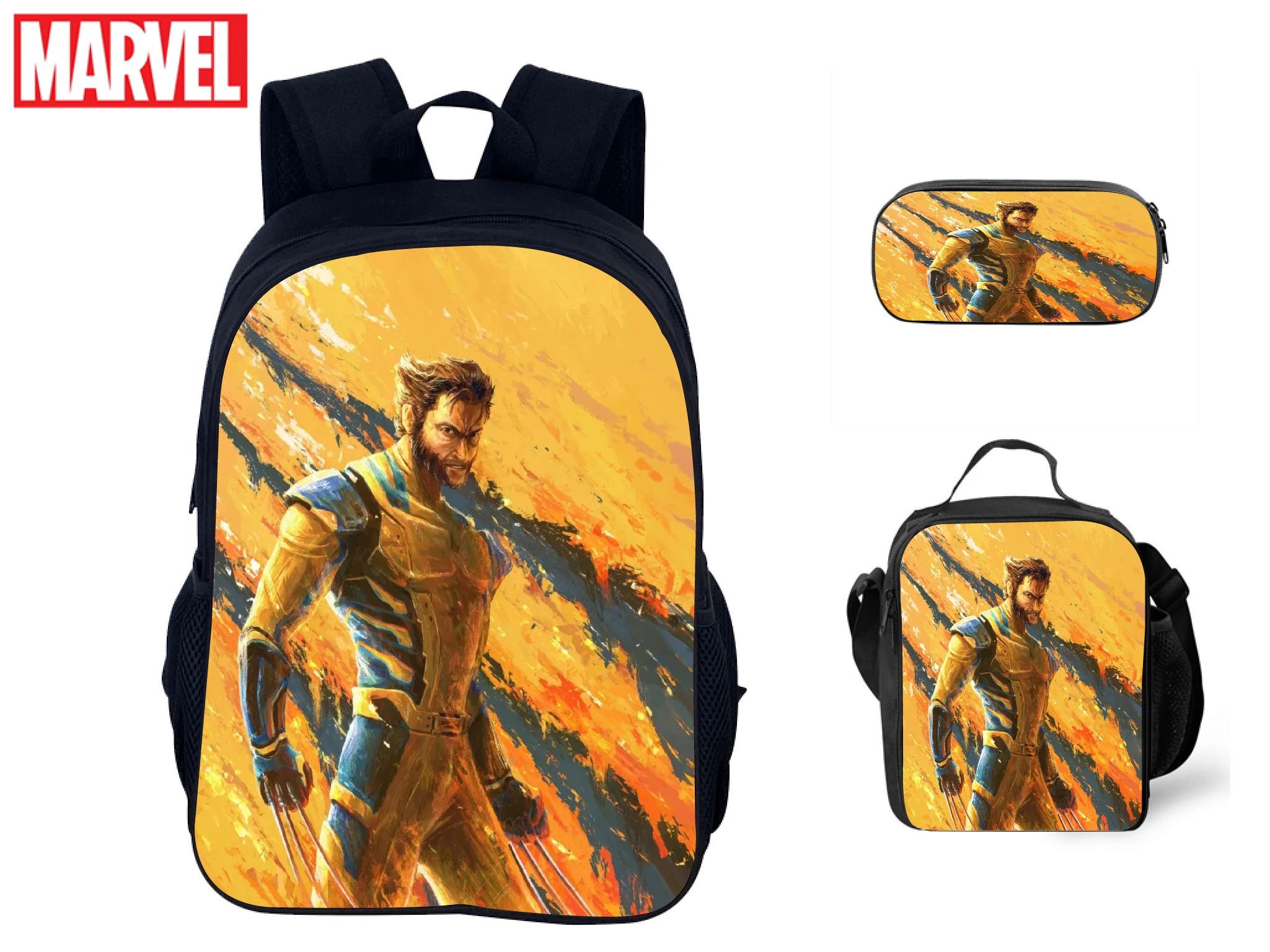 

Wolverine Classic Fashion Backpack+Reusable Lunch Bag+Pencil Box 3Pcs Set,Super Hero Big School Rucksack for Child