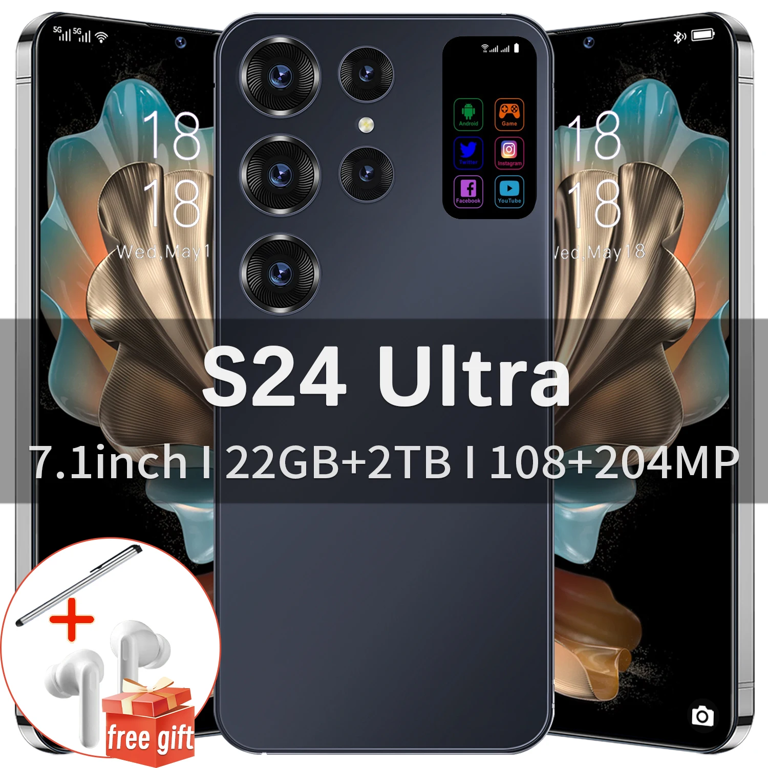 Смартфон S24 Ultra 7,1 дюйма Сверхбольшая емкость 22 ГБ + 2 ТБ 4G с двумя SIM-картами Мобильный телефон 5G глобальное издание