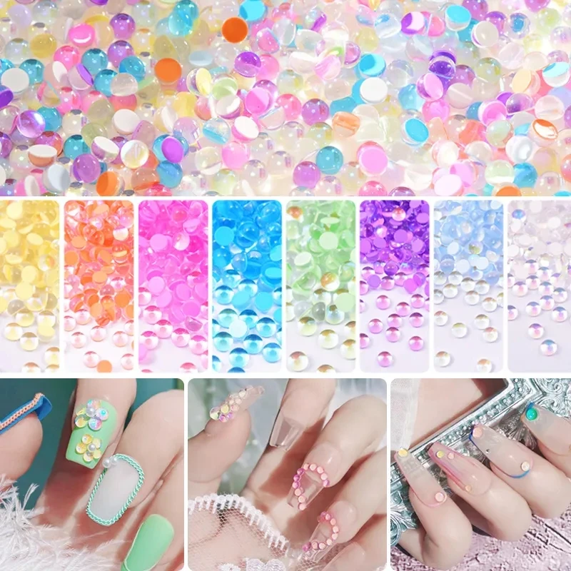 Ss6-ss20 magische Farbe glänzendes Glas halbkugel förmige Meerjungfrau Perlen nicht Hotfix Kleber auf Strass Nail Art Kleidungs stück Dekorationen