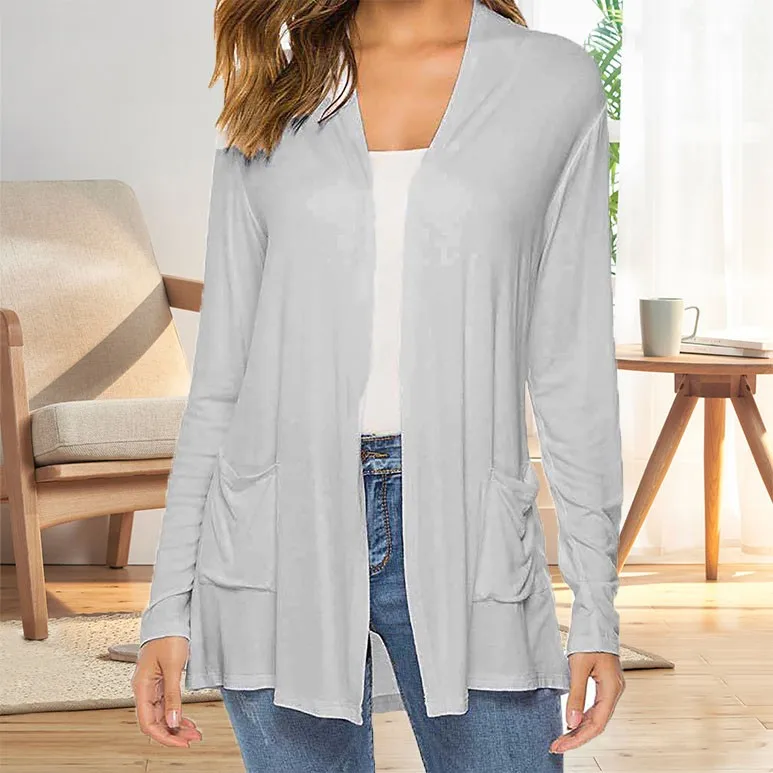 Women Solid Open Front Cardigans Long Sleeve Casual Soft Drape Spring Autumn Cardigan Loose Coat Korean Fashion Пальто Женское