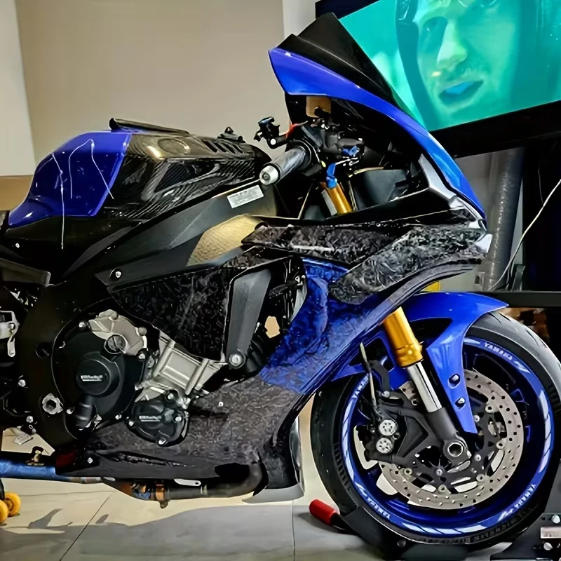 PET Glänzende Blaue Geschmiedete Carbonfaser-Vinylfolie mit Luftkanälen, Selbstklebende Aufkleberfolie für Motorrad und Auto – Detail 1