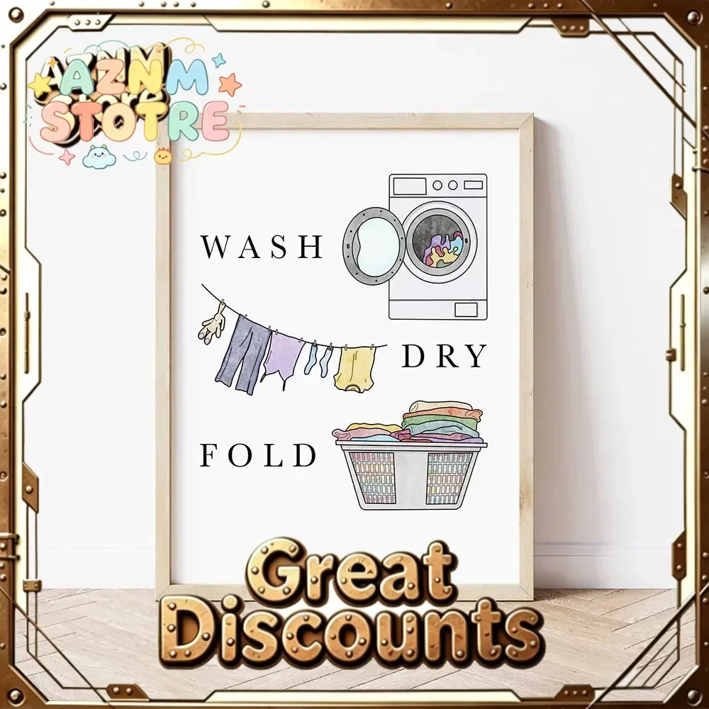 Colorful Laundry Sign Guide Poster Wash Dry Fold Art Print Minimalist Wall Pictures Canvas Painting NEW 2026