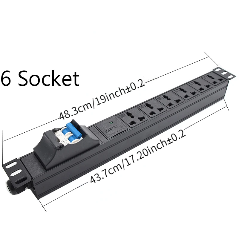 19Inch Cabinet rack Mount aluminum alloy PDU Power Strip 3500W 16A breaker 6Ways Universal Socket Outelts 1.5/3/5Meter Cord