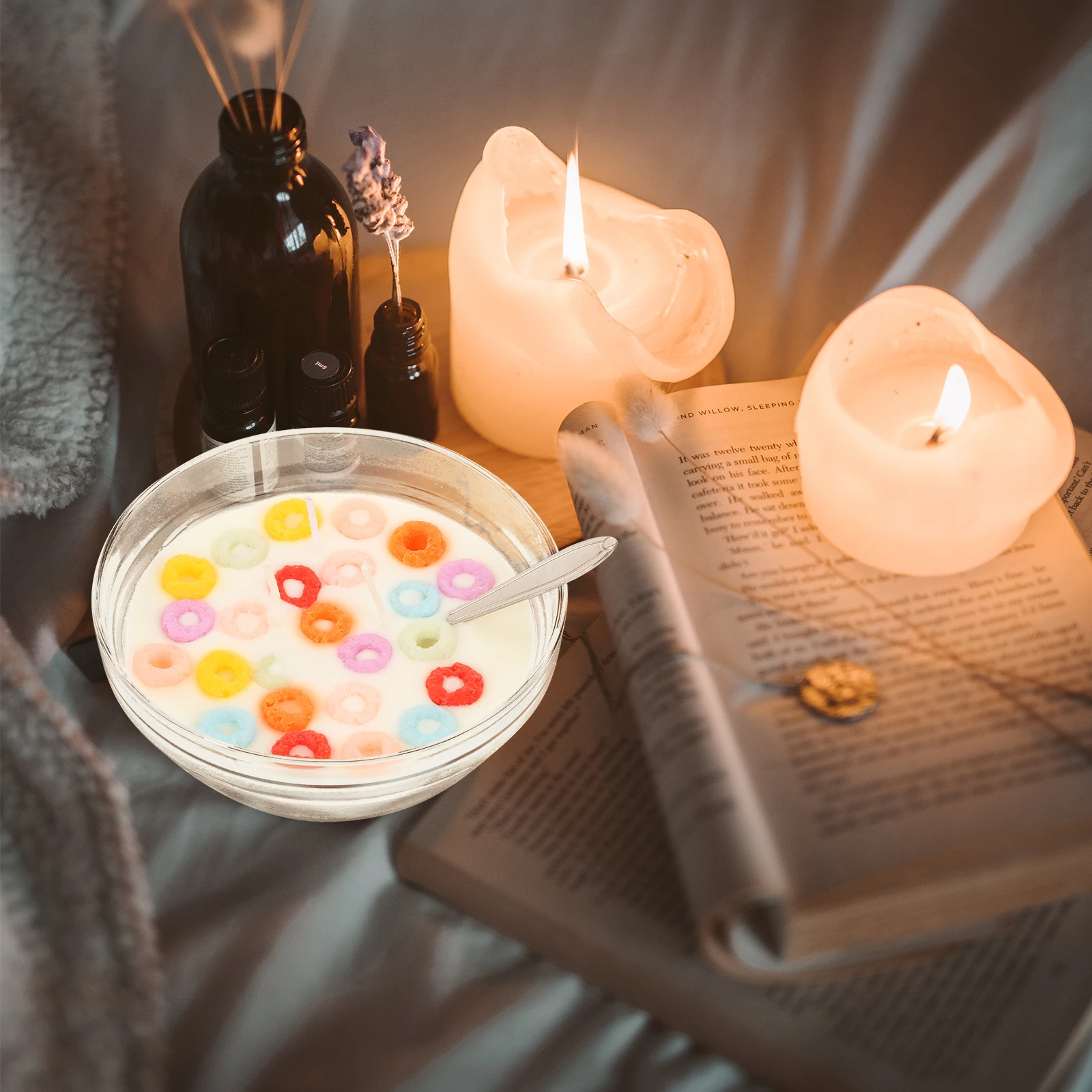 

Cereal Bowl Scented C Mini Glass Decorative Dessert Theme Paraffin Wax Stainless Steel Aromatherapy Food Shaped Prop