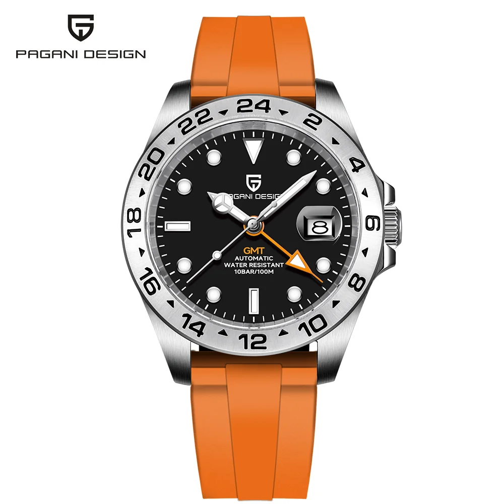 PAGANI DESIGN Automatic Mechanical Watch GMT Stainless Steel Luxury Sapphire Driving 10Bar Waterproof Clock Reloj Hombre PD1682