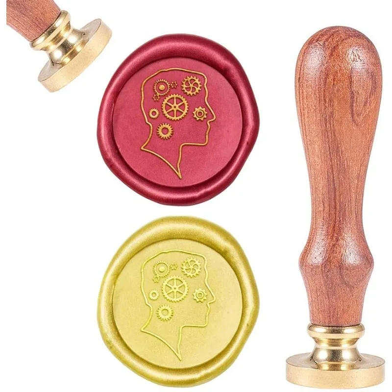 

1PC Wax Seal Stamp Robot Brain Vintage Wax Sealing Stamps Retro 25mm Removable Brass Head Wooden Handle for Envelopes Invitation