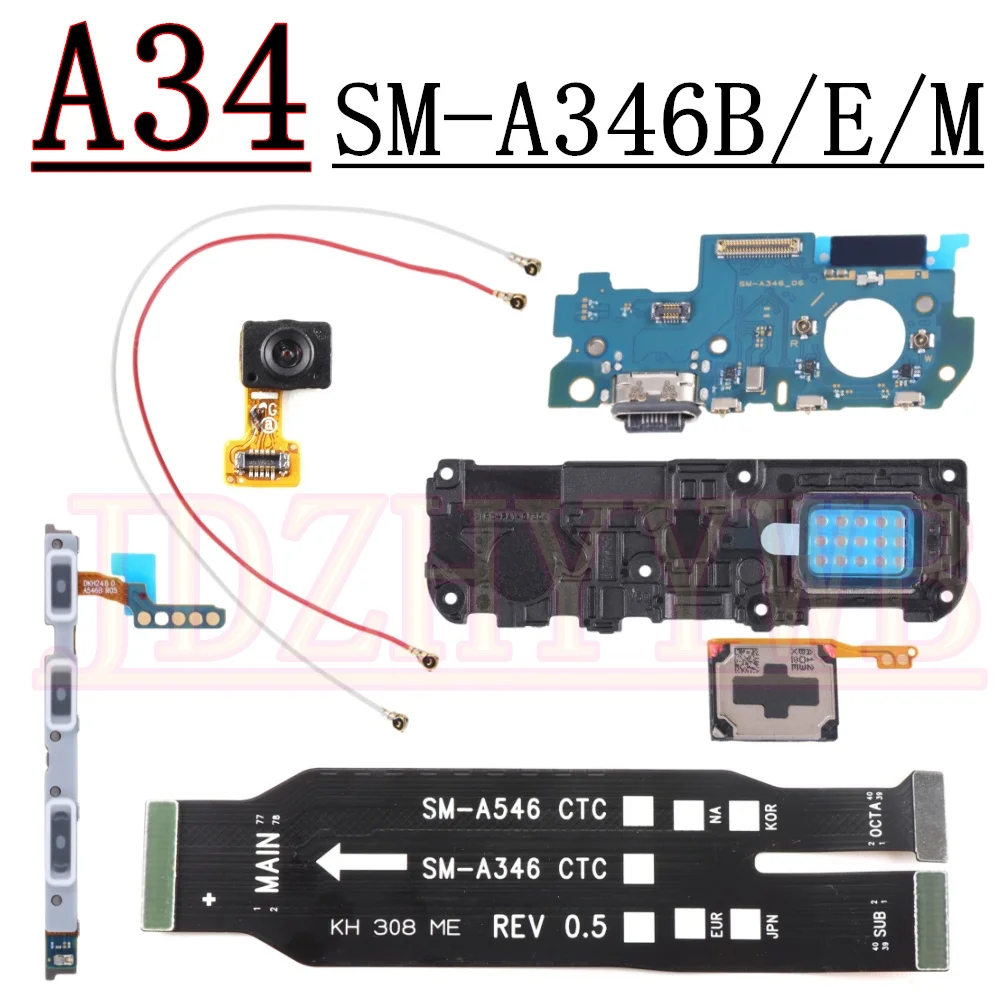 USB Charging Port Board For Samsung A34 A346B/E/M Earpiece Loudspeaker Off On Signal Fingerprint Sensor Motherboard Flex Cable